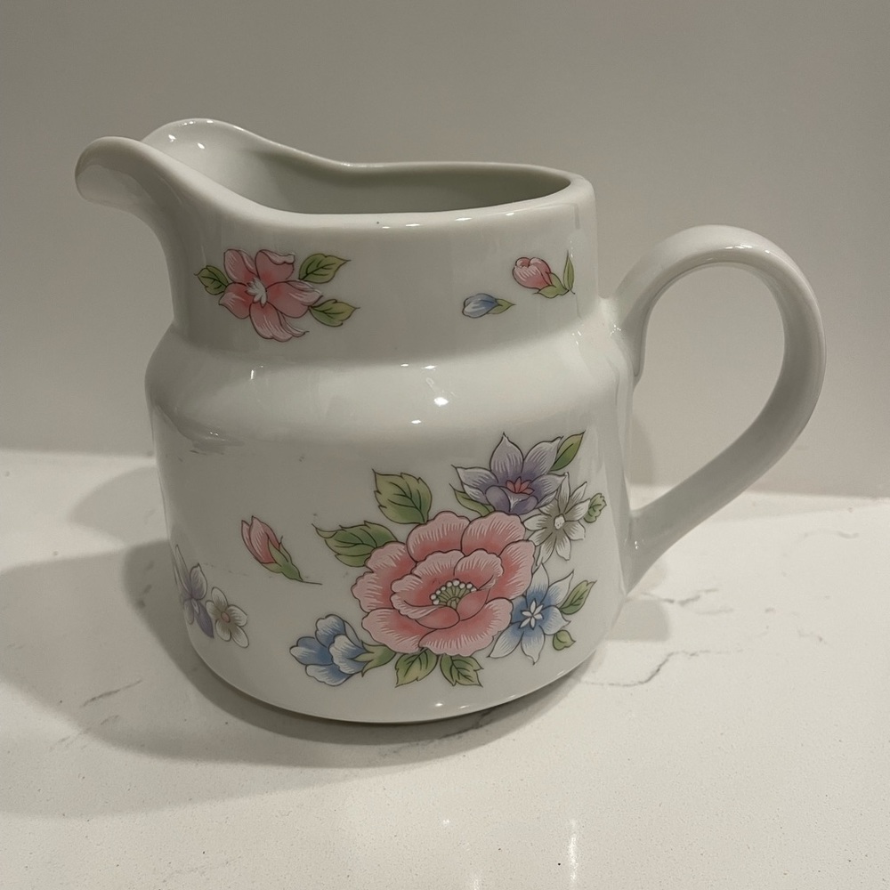 Vintage porcelain floral pitcher especially for you FTDA made in Japan 1989